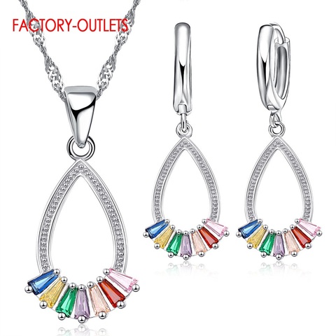 Cristal Arco Iris de Color conjunto de joyas de plata de ley 925 auténtica pendientes collar de la joyería de la boda de las mujeres las niñas lindo regalo ► Foto 1/5