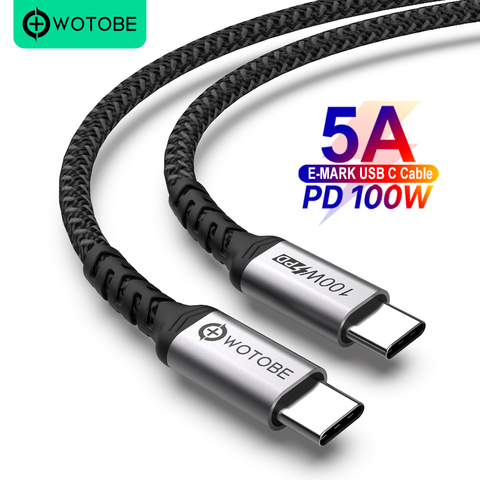 WOTOBE-Cable USB C tipo C 5A e-mark, 100W, carga súper rápida, cable trenzado de nailon 2,0 para MacBook, iPad, xiaomi, Cable de teléfono móvil ► Foto 1/6