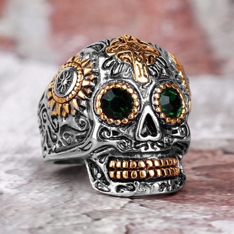 Anillo gótico de acero inoxidable 316L para hombre, con Calavera, Cruz religiosa, Punk, Rock, gótico, accesorios de joyería ► Foto 1/6