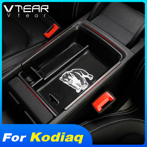 Vtear-caja de almacenamiento para coche Skoda Kodiaq, soporte para contenedor, bandeja central de remolque, accesorios para clapboard, decoración interior ► Foto 1/6