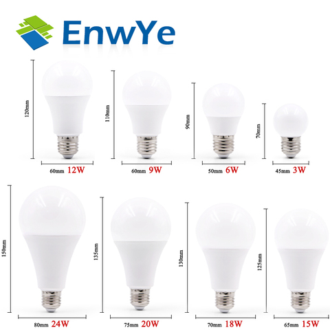 EnwYe LED E14 lámpara LED E27 bombilla LED 220 V AC 230 V 240 V 15 W 12 w 9 W 6 W 3 W Lampada LED proyector lámparas lámpara de mesa de luz ► Foto 1/4