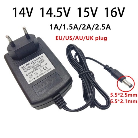 Adaptador de fuente de alimentación de 14V, 14,5 V, 15V, 16 V, 1A, 1.5A, 2A, 2.5A, 2500mA, Adaptador Universal de CA/CC, 14, 14,5, 15, 16 voltios, Adaptador de conmutación ► Foto 1/6