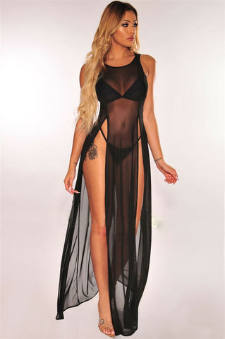 Gran oferta Sexy mujeres de malla pura largo Maxi vestido noche vestido de fiesta vestidos playa vestido de Bikini Cover Up ver a través de cubierta-Ups ► Foto 1/6