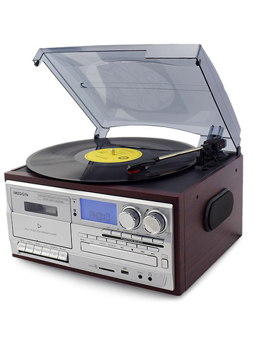 Reproductor de discos de vinilo LP con Bluetooth, tocadiscos CD/Cassette/Radio/USB con altavoces ► Foto 1/5