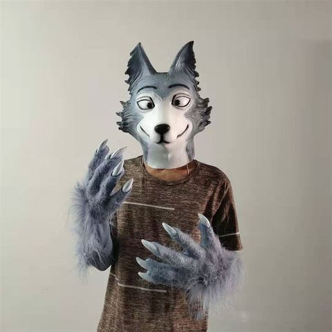 Anime legoshi beastars Lobo máscara cosplay animal de látex máscara de halloween traje de fiesta de guantes cola Accesorios ► Foto 1/6