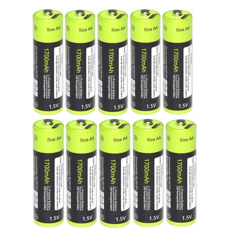 ZNTER-batería nueva ZNTER-batería recargable de iones de litio, 1,5 V, AA, 1700MAH, con línea de carga USB, 10 Uds. ► Foto 1/6