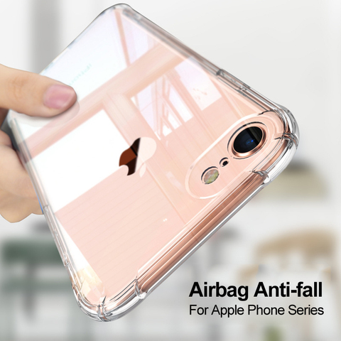 Funda transparente a prueba de golpes para iPhone, funda trasera de silicona TPU suave para iPhone 11 12 Pro Max XS Max XR X 5 5S 6 6s 7 8 ► Foto 1/6