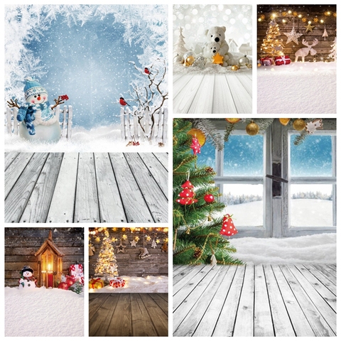 Yeele-Fondo de Navidad para estudio fotográfico, telón de fondo de invierno con suelo de madera y muñeco de nieve para retrato de bebé recién nacido ► Foto 1/6