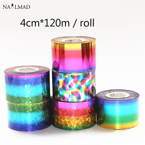 120m x 4cm fantasía estrellado Holo láminas para uñas de Color mate lámina de transferencias para uñas Slider calcomanías láser holográfico plata láminas ► Foto 1/6