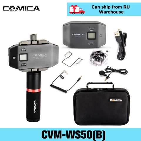 Comica CVM-WS50(B)-micrófono Lavalier inalámbrico, micrófono de solapa externo con asa de agarre para cámara de iphone, DSLR, Smartphone, Android ► Foto 1/6