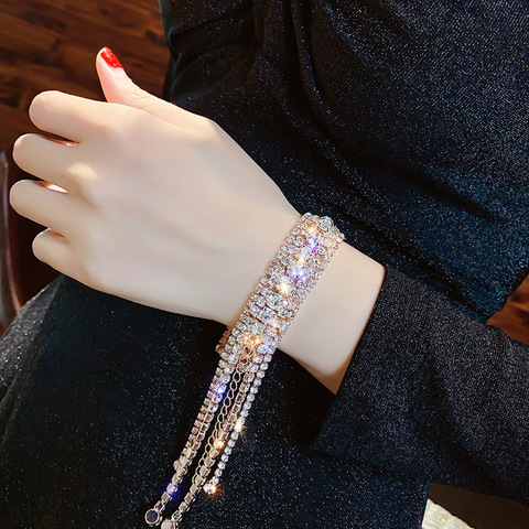 FYUAN-pulsera con diamantes de imitación para mujer, larga brillante con borla colgante de cristal, pulseras y brazaletes, regalos de joyería 2022 ► Foto 1/6