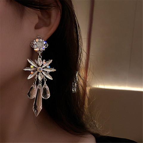 FYUAN-pendientes de cristal de copo de nieve transparente para mujer, bisutería de gran tamaño, pendientes de gota, joyería con estilo ► Foto 1/6