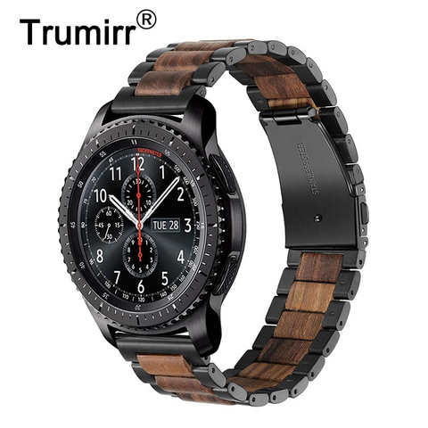 Correa de reloj de acero inoxidable y madera para Samsung Gear S3/ Gear 2 Neo Live/ Huawei Watch 2 Classic/GT, 22mm, correa de liberación rápida ► Foto 1/6