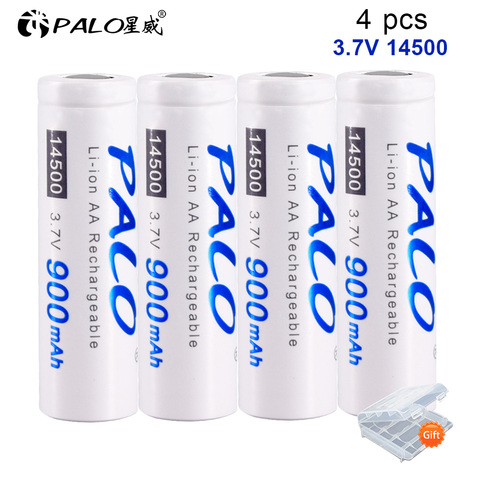 PALO 4 Uds 14500 batería 900mah 3,7 v Li-ion, batería de litio recargable AA linterna de litio de 3,7 V 14500 batería ► Foto 1/6