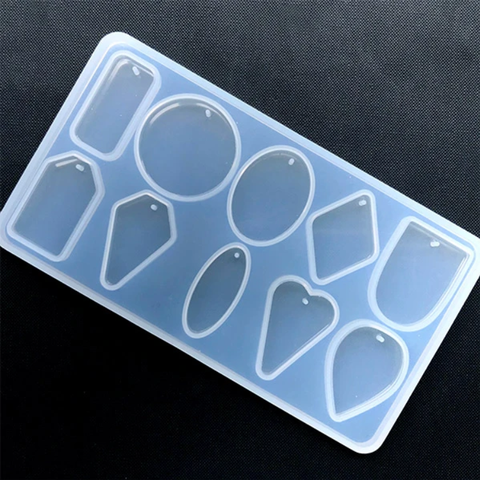 Molde de silicona para colgantes de resina, formas geométricas, redondo, Oval, Rectangular, molde colgante geométrico rómbico, joyería DIY(10 cavidades) ► Foto 1/6