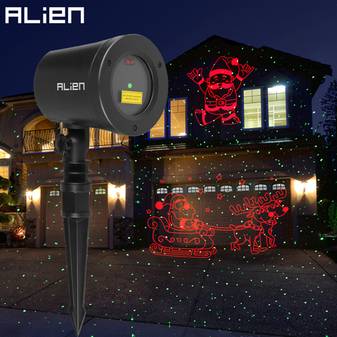 ALIEN-proyector láser de Navidad para exteriores, luz de espectáculo con tema rojo de movimiento, Santa trineo de alces, estático, puntos verdes, estrellas, impermeable, para jardín, árbol ► Foto 1/6