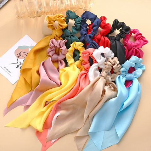 Cinta coleta mujer Scrunchies bufanda elástico banda de pelo anudado Streamer lazos para el cabello sedoso de pelo accesorios para el cabello, cuerda ► Foto 1/6