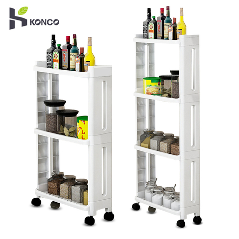 Konco-organizador de estantes de cocina para frigorífico, estante lateral extraíble de 2/3/4 capas con ruedas, organizador de baño ► Foto 1/6