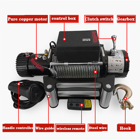 Cabrestante eléctrico para personalización de automóviles, manija de 24v, cuerda de alambre inalámbrica, ATV, para playa, Bug, 2000/3000/4000 /4500/6000/9500 LB ► Foto 1/6