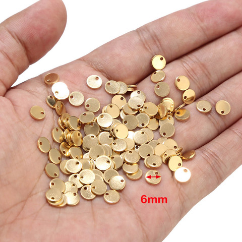 80 Uds. De colgantes de círculo redondo plano de acero inoxidable 304, etiqueta para sellar, dijes, 6mm/8mm/10mm, para fabricación de joyas, Color acero dorado ► Foto 1/6