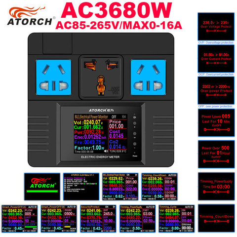 ATORCH-pantalla a Color de 2,4 pulgadas, enchufe de temporizador de protección de seguridad, potencia inteligente AC220V, tres interfaces, adecuado para enchufe de la UE, Reino Unido, EE. UU. ► Foto 1/6