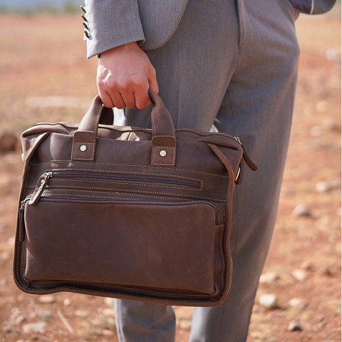 Luufan-maletín de cuero genuino para hombre, bolsa de negocios de 14 pulgadas, bolso Vintage para ordenador portátil, bandolera hecha a mano ► Foto 1/6