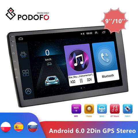 Podofo-Radio Multimedia con GPS para coche, Radio con reproductor, Android, 9/10 pulgadas, 2Din, estéreo, Bluetooth, WIFI, Mirrorlink, MP5 ► Foto 1/6