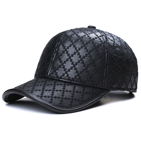 Gorra de béisbol de cuero auténtico para hombre y mujer, gorro de béisbol bordado con rombos, estilo Retro e informal, Unisex ► Foto 1/6