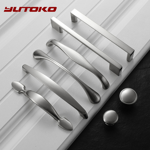 YUTOKO-manijas de armario de aleación de Zinc, manijas de puerta de plata modernas, tiradores de cajón elegantes, perillas para muebles de cocina, Hardware ► Foto 1/6