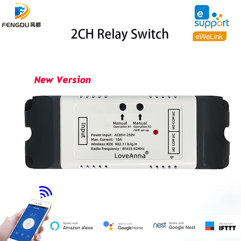 EWeLink 2CH inalámbrico inteligente interruptor temporizador módulo WiFi inteligente voz interruptor de Control Google Compatible ► Foto 1/6