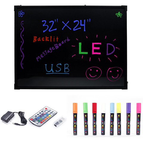 Tablero de escritura LED borrable + 8 bolígrafos fluorescentes, Panel de publicidad LED luminoso parpadeante, tablero con signo de escritura para menú de mensajes ► Foto 1/6