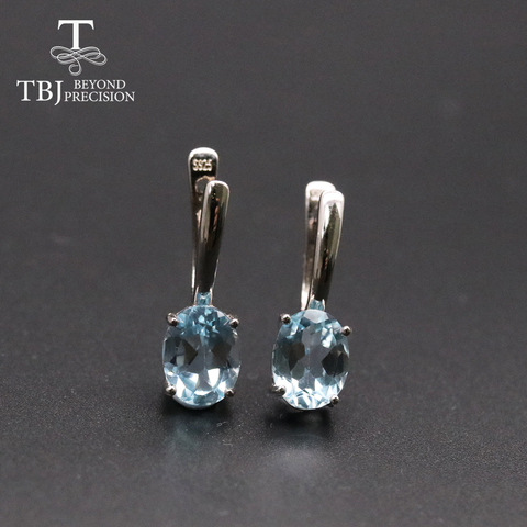 TBJ-pendientes de plata de ley 925 con gemas ovaladas, pendientes con cierre Simple, Topacio azul cielo, citrino de Brasil, 7x9mm, 4,5 CT ► Foto 1/6