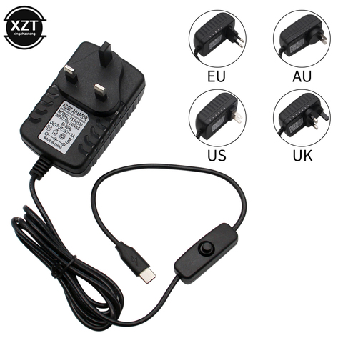 Fuente de alimentación con Cable USB tipo C para Raspberry Pi 4, modelo B, con interruptor de encendido/apagado, 5V, 3A, adaptador de cargador para el Reino Unido, UE, EE. UU., AU ► Foto 1/6