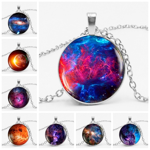 ¡Caliente! Encantador nebulosa galaxia espacio de vidrio colgante cabujón de sistema Solar de espacio collar con diseño del universo joyería de La Vía Láctea ► Foto 1/6