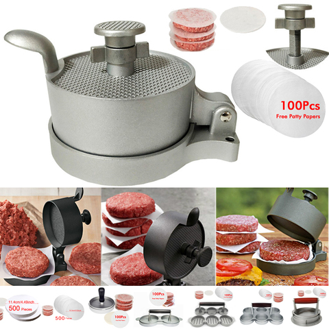 Utensilio de prensado para hamburguesa y carne de aleación de aluminio, máquina para hacer hamburguesas, molde para hacer hamburguesas, herramientas para hacer hamburguesas, papel para hamburguesas de aceite, 100 Uds. ► Foto 1/6