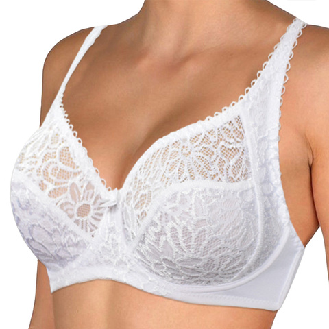 Sujetador de talla grande de encaje para mujer, Bralette transparente, ropa interior, lencería Sexy, copa C D DD E F ► Foto 1/6