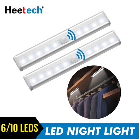 Lámpara de pared con Sensor de movimiento PIR, luz nocturna LED de 6/10 LEDs para armario, cama, debajo de armario, escaleras, cocina ► Foto 1/6