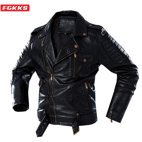 FGKKS-chaqueta de cuero de PU para hombre, chaqueta de cuero de moda Retro, gruesa, de marca a la moda, para invierno ► Foto 1/6