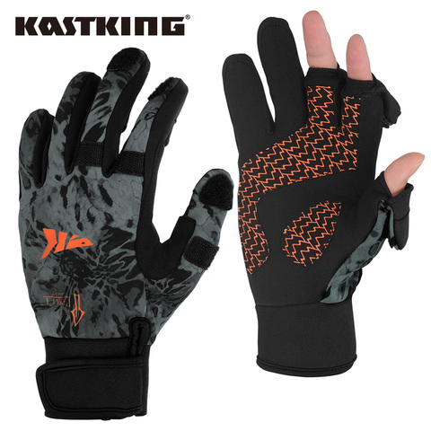 KastKing-guantes de neopreno para pesca en invierno, manoplas suaves de neopreno con forro polar, impermeables y resistentes al viento de poliéster ► Foto 1/6