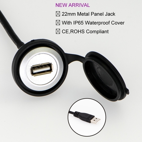22mm negro superficie conector USB/conector USB (USB2.0 Mujer-Hombre con 60 cm cableado) ► Foto 1/6
