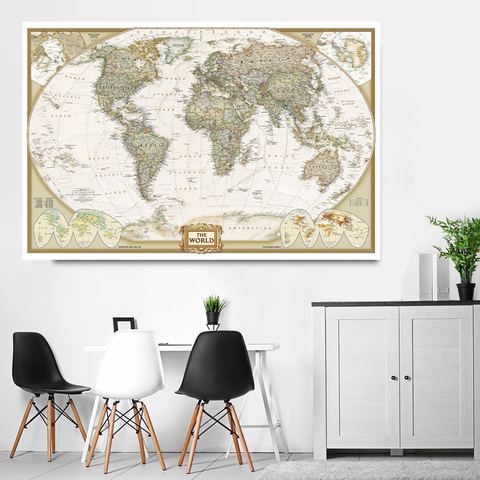 Mapa del mundo de 150x100cm, mapa del mundo Vintage no tejido, póster antiguo grande, tabla de pared sin bandera nacional, suministros de oficina y escuela ► Foto 1/6