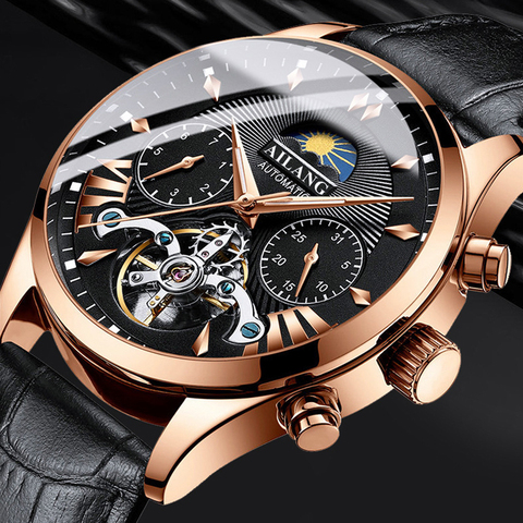 AILANG-reloj mecánico de marca de lujo para hombre, reloj tourbillon multifunción de fase lunar, reloj de buceo, estilo de negocios ► Foto 1/6