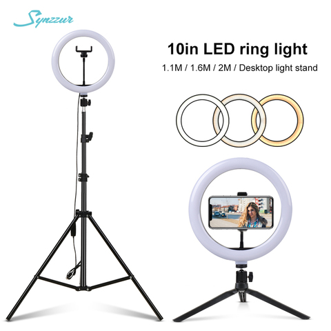 Foto de cámara 26cm/10in circular anillo de luz LED regulable Selfie USB Lumiere para maquillaje Tiktok estudio de vídeo luz con trípode soporte ► Foto 1/6