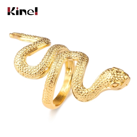 Kinel-anillos de serpiente a la moda para mujer, Color dorado, negro, metales pesados, Punk Rock, joyería Vintage de Animal, venta al por mayor ► Foto 1/6