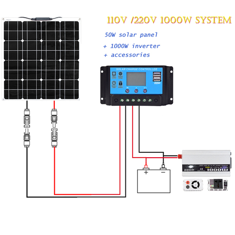 Boguang, Panel Solar Flexible de 110V, 220V, 50W con inversor de 1000W, kit de controlador de 12v, 20a, sistema de iluminación para granjas domésticas ► Foto 1/6