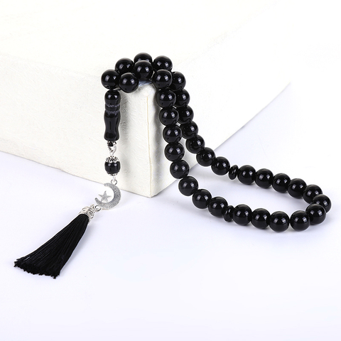 Tasbih de ágata negro decorativo redondo cuentas islámica de 33/99 Rosario musulmán Rosario tasbih De Rosario misbaha envío gratis ► Foto 1/6