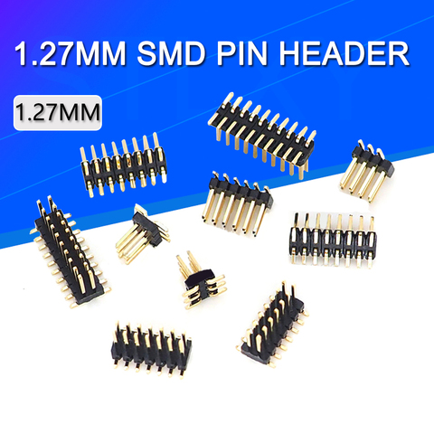 SMD SMT-Cabezal de doble fila macho, 2x2/3/4/5/6/7/8/9/10/12/16/20/40/ PIN, 1,27 MM, 10 Uds. Conector de tira de paso, 2X/6/8/10/20 ► Foto 1/6