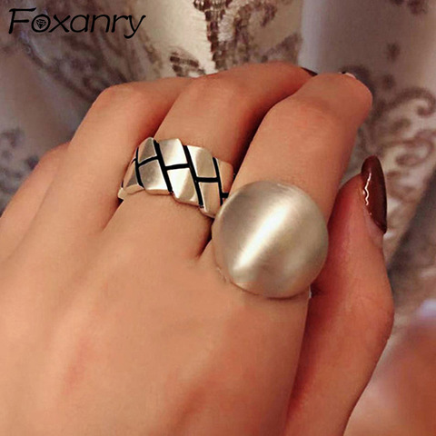Foxanry-Anillos minimalistas de Plata de Ley 925 para mujer, anillos lisos de bola grande para mujer, joyería creativa para fiesta de cumpleaños, regalos ► Foto 1/5