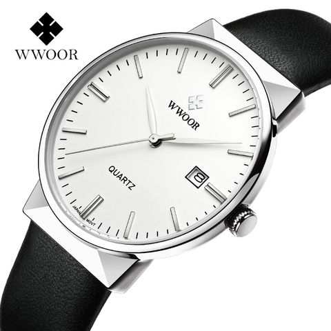 WWOOR-Reloj de pulsera de cuero genuino para hombre, de marca de lujo, clásico, informal, resistente al agua, de cuarzo, con fecha, precio de liquidación ► Foto 1/6