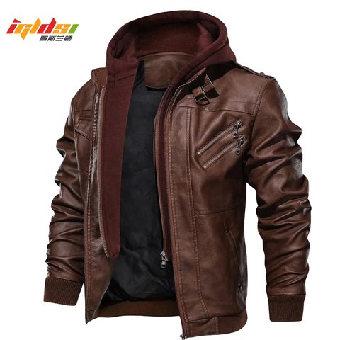 Chaqueta de cuero para motocicleta para hombre, rompevientos con capucha, prendas de vestir, chaquetas de béisbol cálidas de talla grande 3XL, Otoño e Invierno ► Foto 1/6